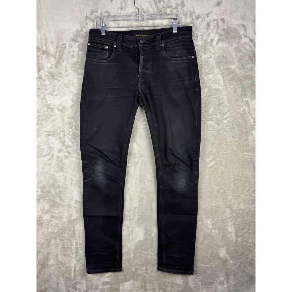 Nudie Jeans Co Grim Tim Jeans Black Cotton Jeans Mens Size 32 (Fits 32x32)